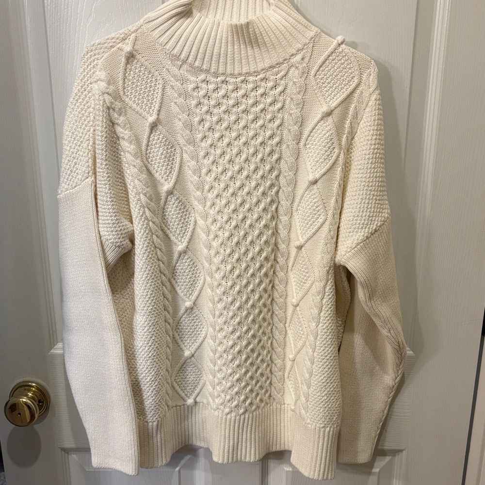 J. Crew Cream Cable Knit Turtleneck Sweater Size L GUC